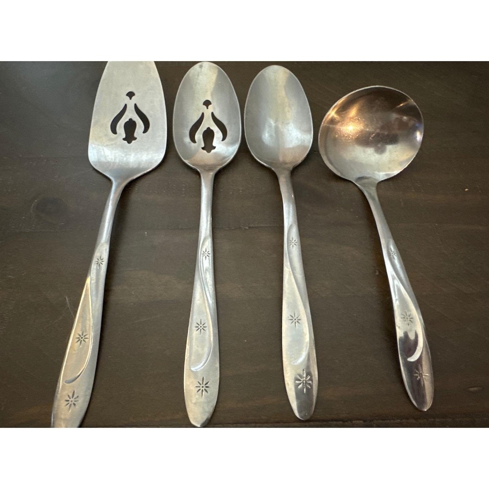International Silver Americana Star Stainless Serving Set 4 Atomic Starburst USA